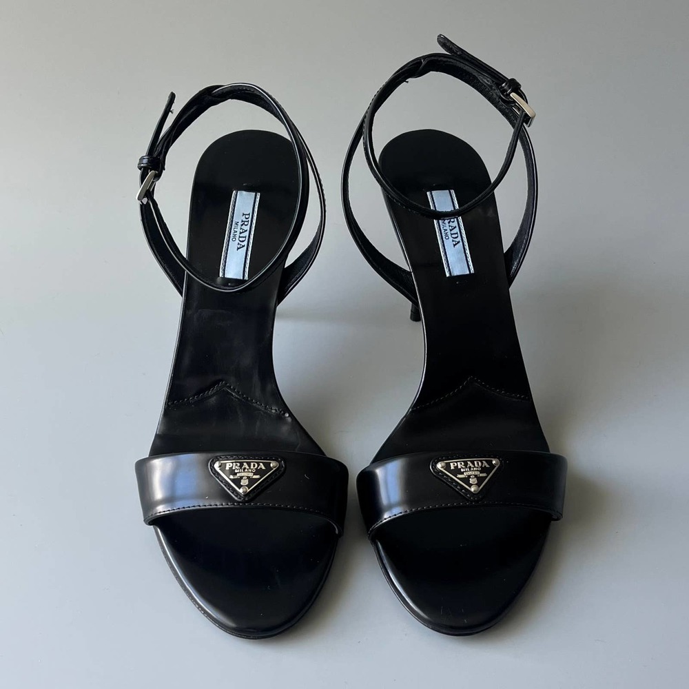 Prada Brushed Leather Logo Heel Sandal - Picture 3 of 7